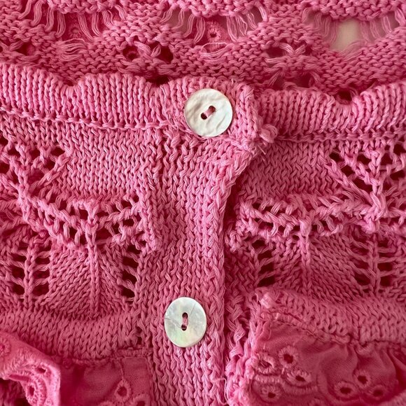 NEW ZARA Pink Cotton Knit Crochet Crop Top: Cottagecore Cardigan - Picture 15 of 16